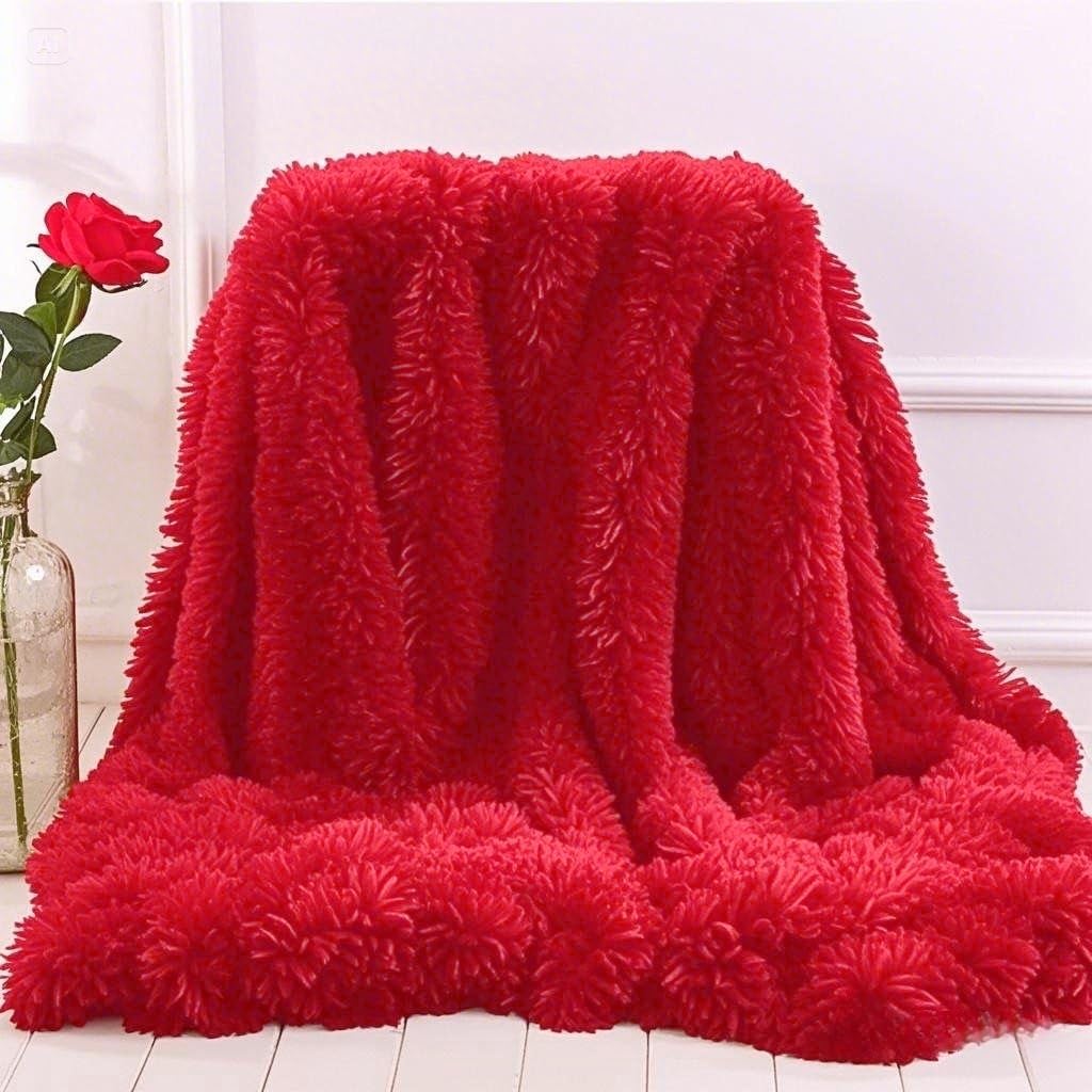 Plush Super Soft Blanket Bedding Sofa Cover Furry Fuzzy Fur Warm Throw Qulit Cozy Couch Blanket for Winter (51×63 Inches,Throw, Pure Red)