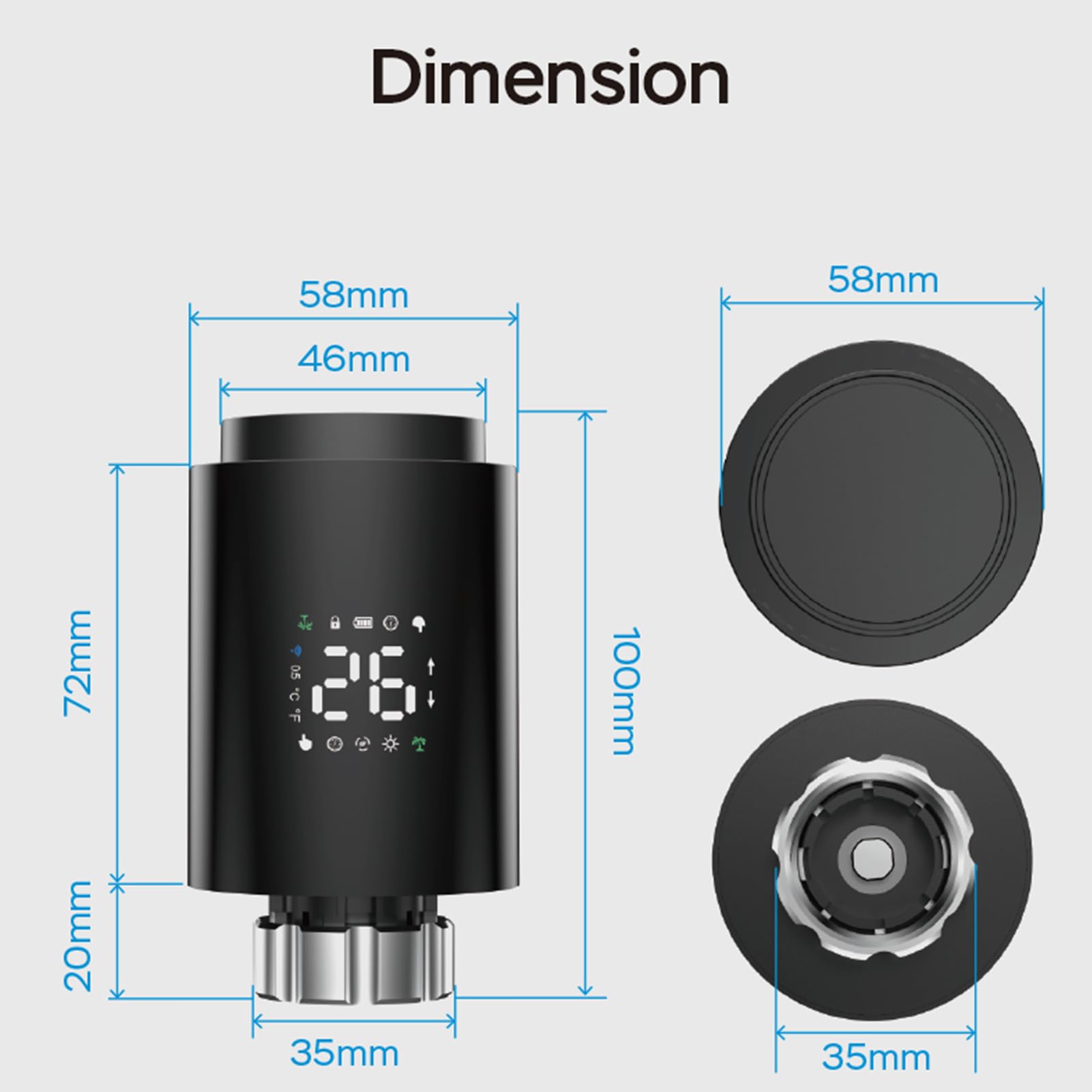 Termostato Intelligente, Attuatore radiatore, Valvola del Radiatore Programmabile, Controllo della Temperatura per la Casa, Display digitale LCD, Controllato da App Mobile, Nero (nero)