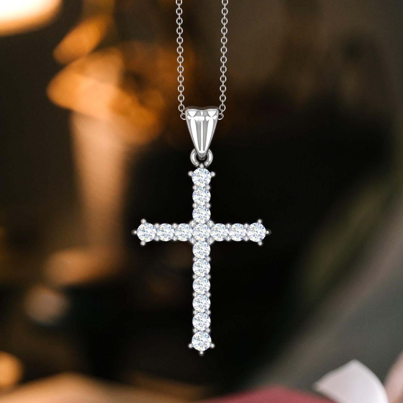 1/4 to 1/2 Carat Diamond Cross Pendant Necklace in 14K Solid Gold (Silver Chain Included) (I1-I2 Clarity)