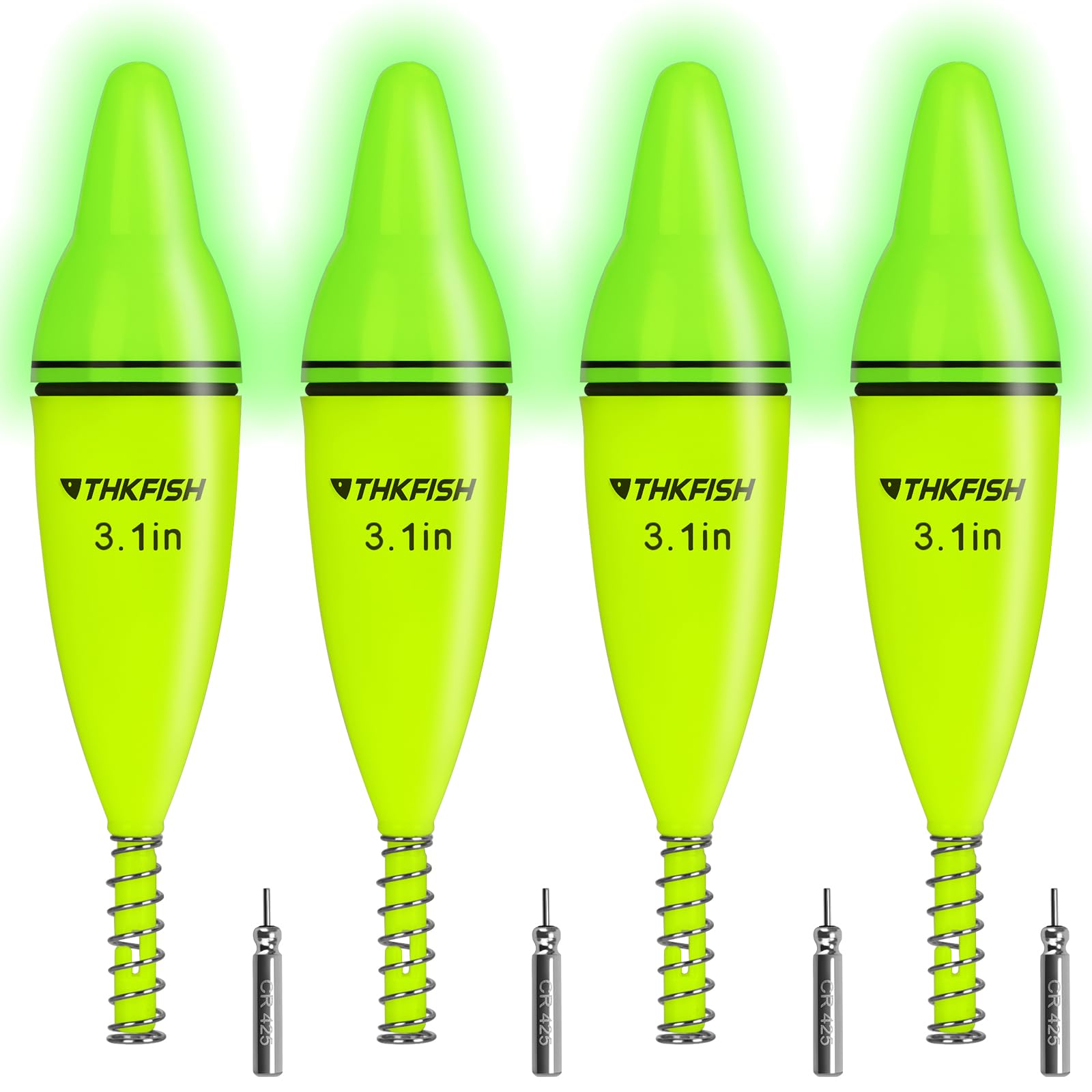 THKFISH 4PCS LED Lighted Fishing Bobbers Fishing Floats for Night, Spring Bobber Float Saltwater Freshwater Lighted Floats Glow for Crappie Walleye Catfish