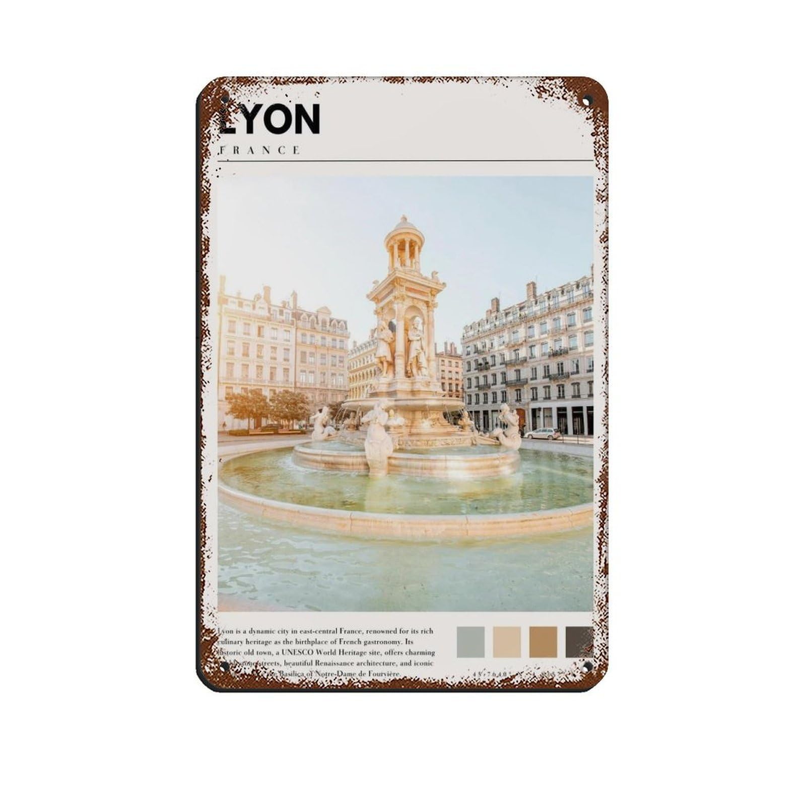 Lyon France Poster French Art Tin Sign Vintage Metal Pub Club Cafe Bar Home Wall Art Decoration Poster Retro 8x12inch(20x30cm)