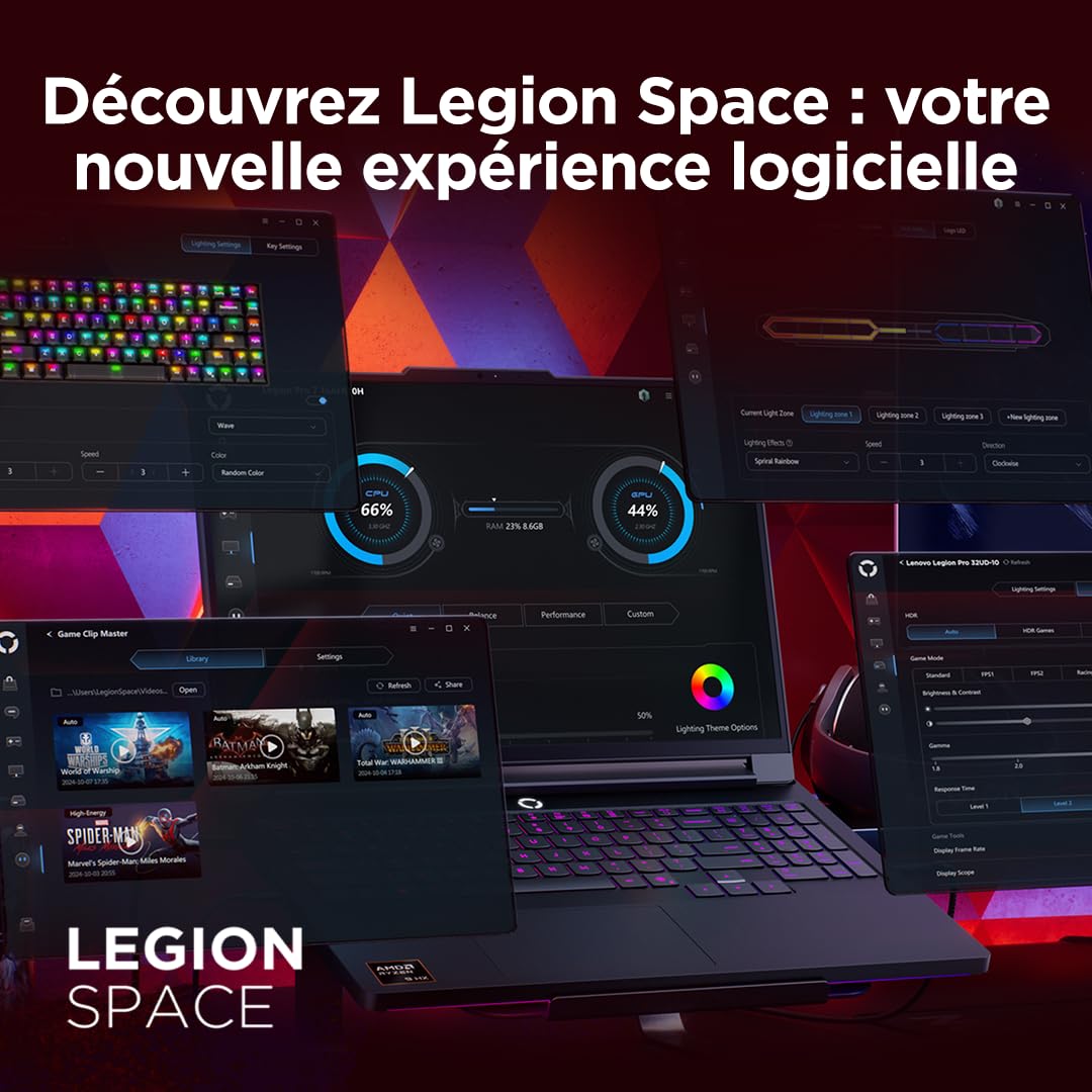 Lenovo Legion Pro 7 16AFR10H - Ordinateur Portable Gaming 16'' OLED (AMD Ryzen 9 9955HX3D, RAM 64Go, SSD 2To, NVIDIA RTX 5080 16GB) Clavier RGB rétroéclairé AZERTY Français - Noir Eclipse