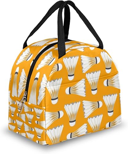 Badminton Illustration Lunch Bag Insulated Lunch Box for Men Women Lunch Tote Bag Leakproof Meal Prep Bag Cute Lunchbag Lunchbox Yellow Lunch Bags