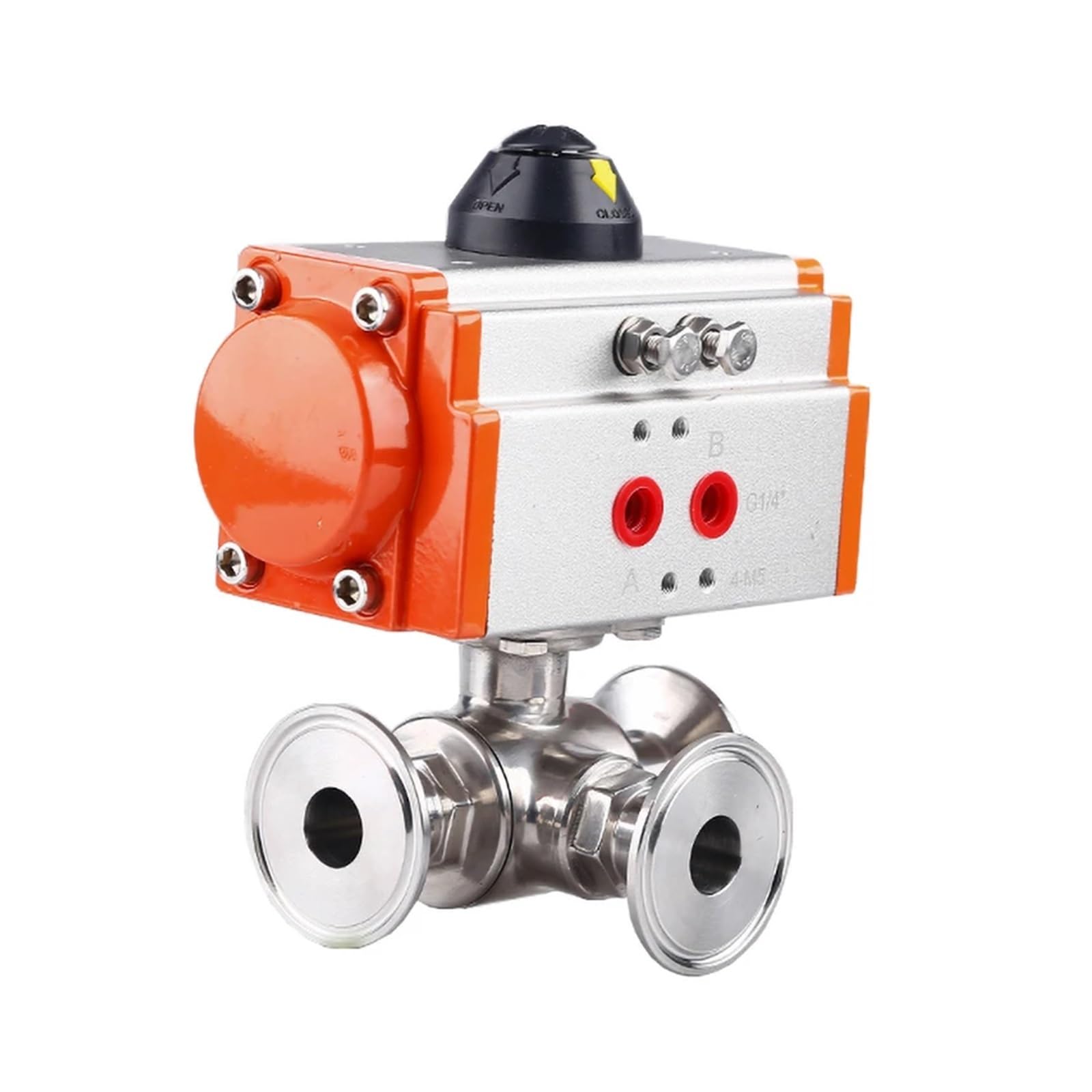 Kkhcmzpi 19Mm 304 Stainless Steel Pneumatic Ball Valve 3 Way Tri Clamp Ferrule Type Ball Valves With Double Acting Cylinder(T Type)