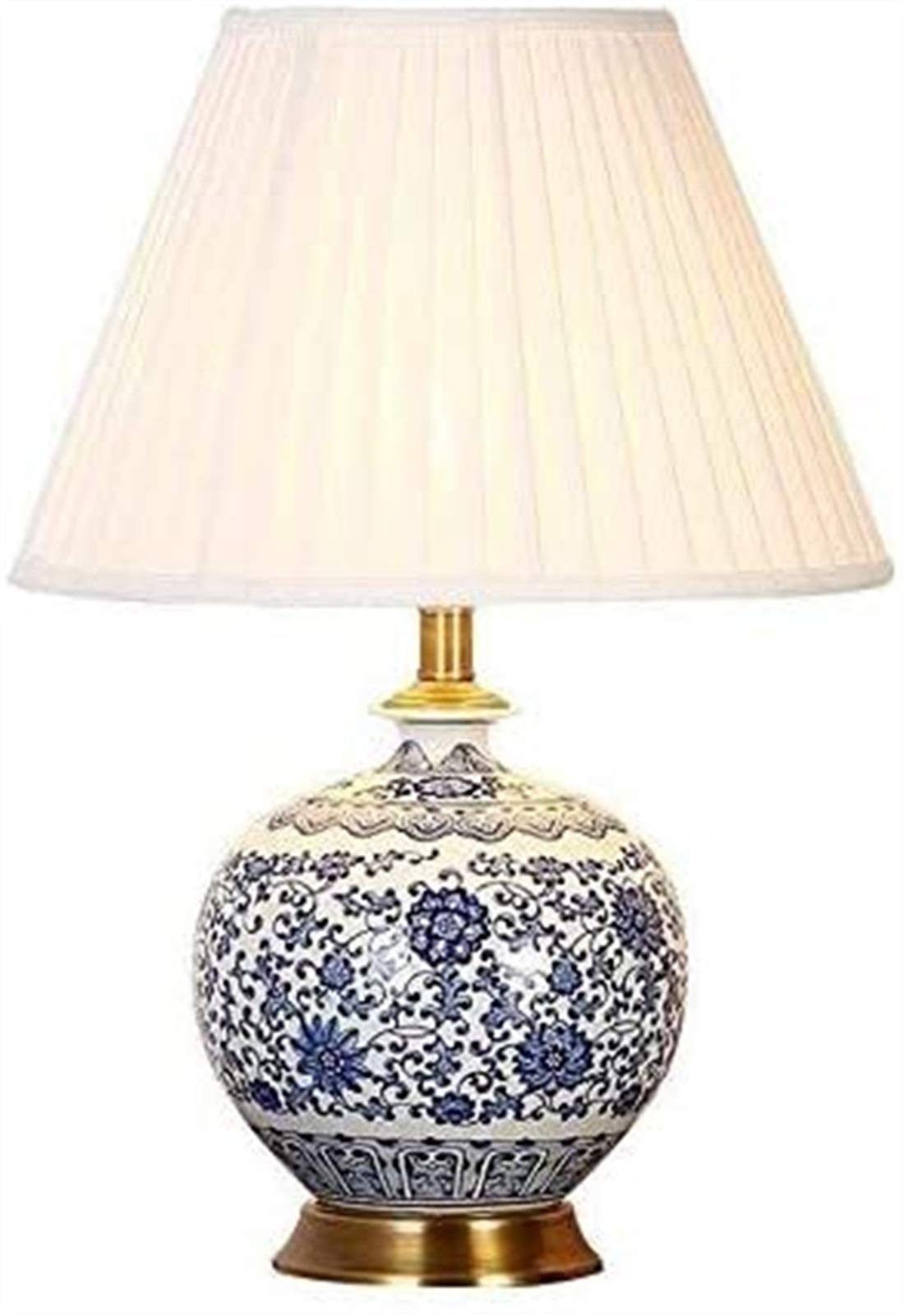 SGKOMN Desk Lamp Ceramics Table Lamp, Bedside Lamp Living Room Bedroom Station Table Light Blue And White Porcelain Desk Light Button Switch E27 Bedside Lamp