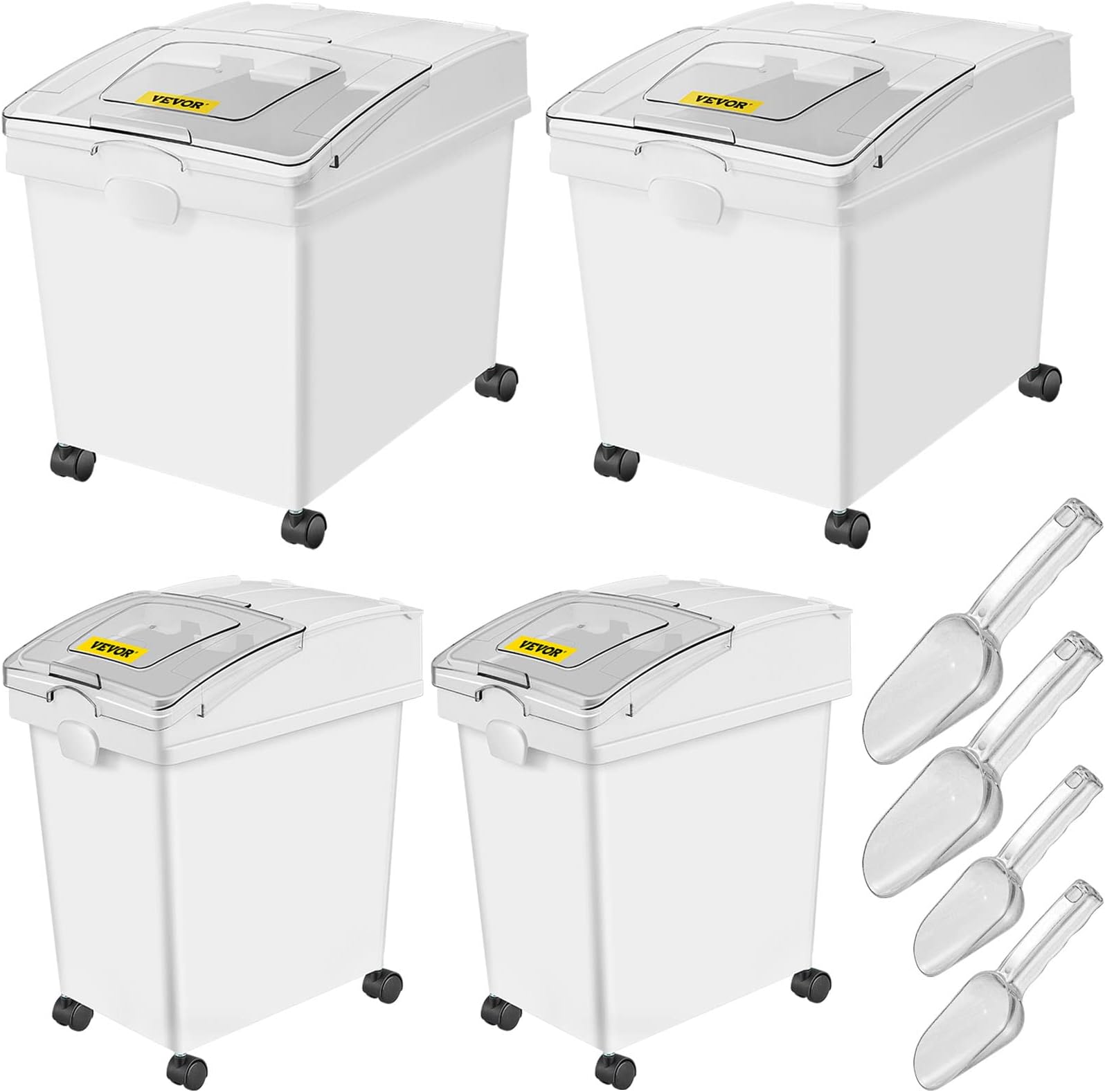 Ingredient Bin, 10.5 Gallon and 6.6 Gallon Capacity Ingredient Storage Bin, PP Material Flour Bins On Wheels, White Shelf Ingredient Bin with Scoop, Commercial