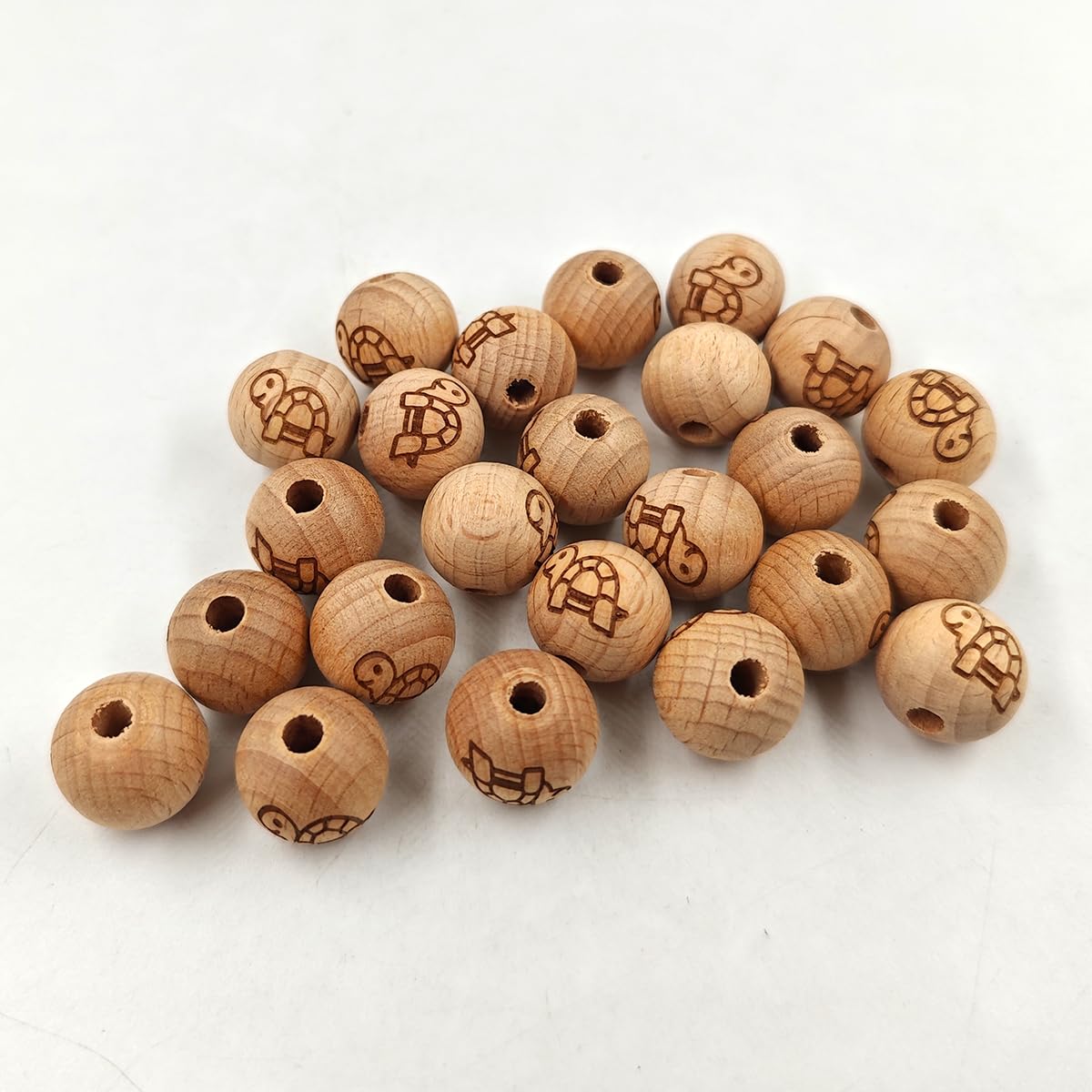 Okrągły koralik z drewna bukowego, okrągły koralik, 18 mm, okrągłe, drewniane, nadrukowane wzory, żółw, perłowe koraliki do wykończenia, brelok, DIY, naszyjnik, biżuteria, ręcznie robione