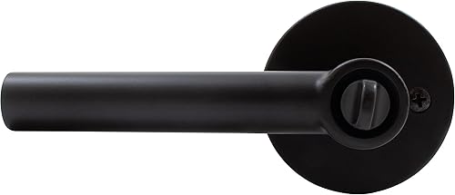 Miniatura 2 de Stone Harbor Hardware Zurich - Manija de puerta con roseta redonda, pestillo de entrada, llave KW, negro mate