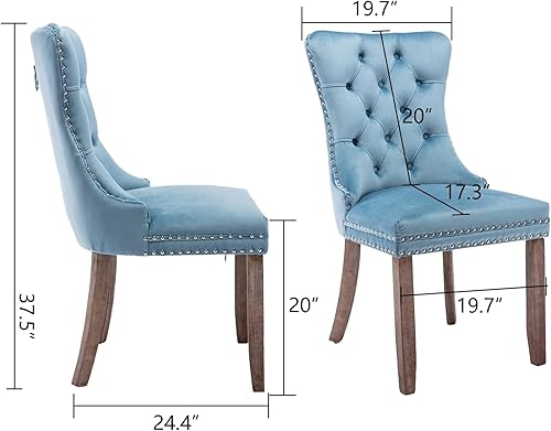 Miniatura 2 de Juego de 2 sillas de comedor de terciopelo, sillas de comedor tapizadas con cabeza de clavo, sillas de cocina con botones copetudos, patas de