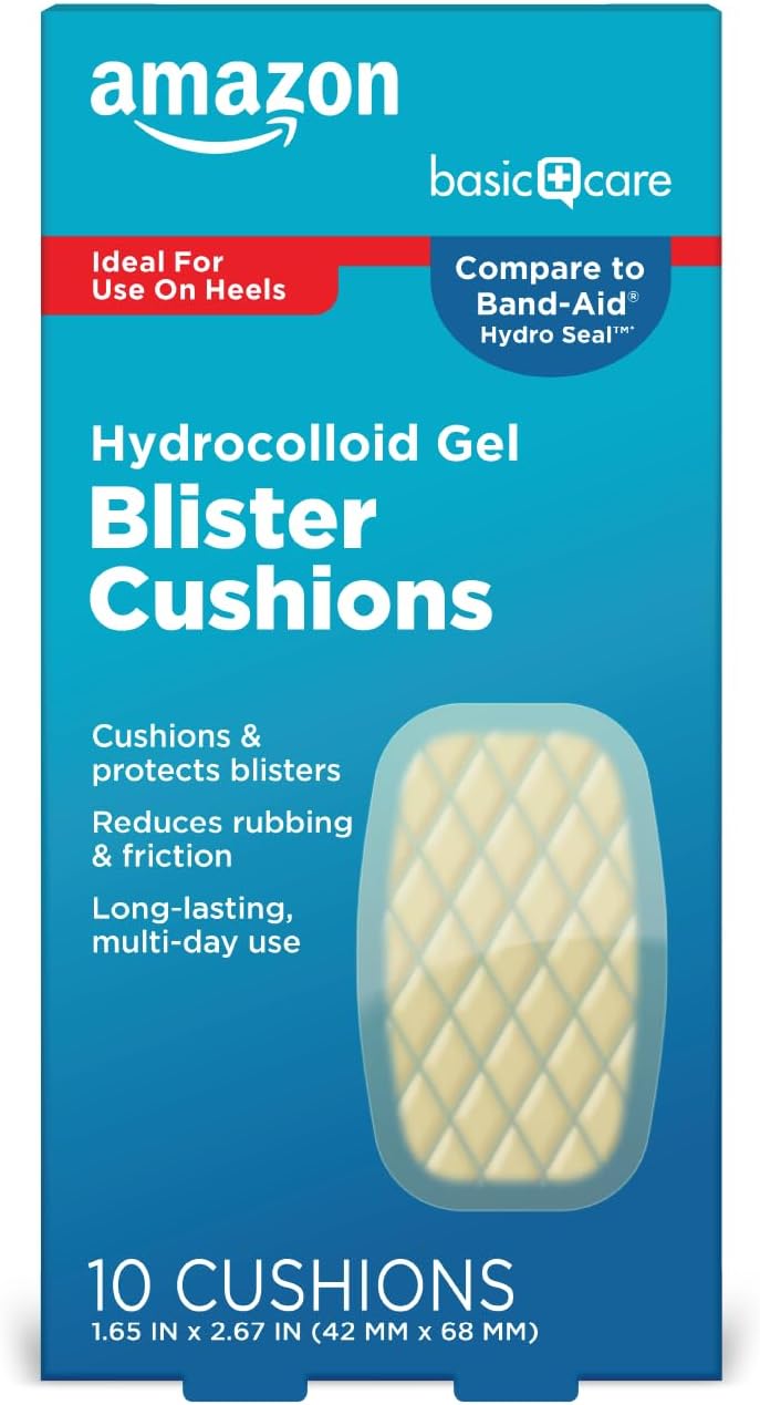 Amazon Basic Care Extreme Hydrocolloid Gel Blister Cushion Bandages, Self-Adhesive, Reduces Rubbing & Friction, Long-Lasting Multi-Day Use, 1.65 in x 2.67 in, 10 ct