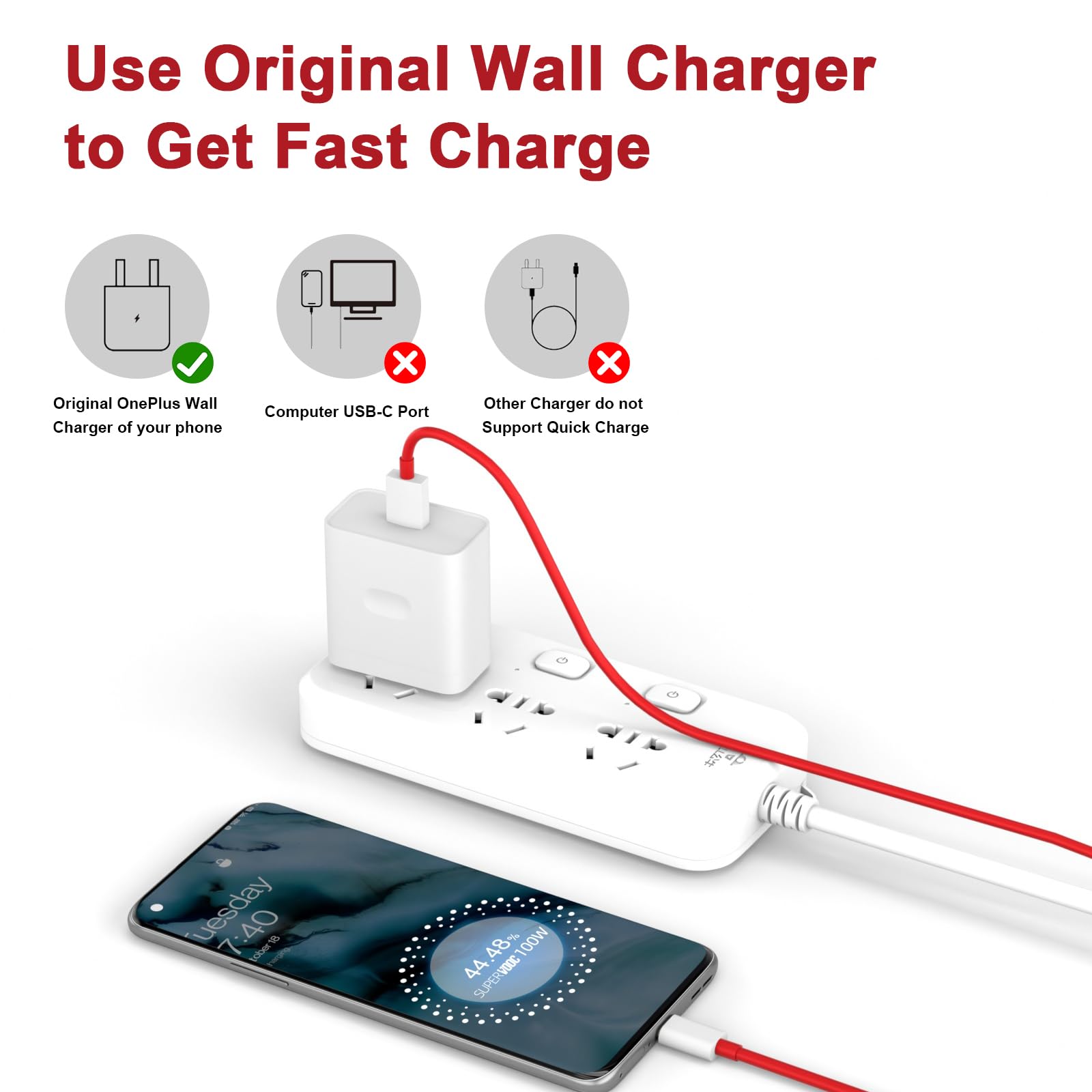Jelanry Lot de 2 câbles USB-A vers USB-C 10 A 100 W pour OnePlus 2 m, 80 W 65 W pour SuperVooc/Warp/Dash Charge et synchronisation rapide des données de type C pour OnePlus 12R 12 11 10 8 Pro 7 6 Nord