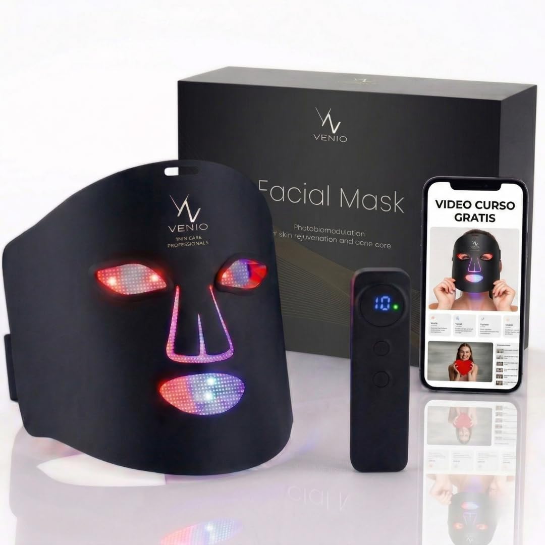 Máscara LED Facial Profesional – Dispositivo de Luz Roja e Infrarroja para Rutina de Cuidado Estético – 4 Colores LED para Uso Cosmético y Bienestar – Mascarilla de cuidado Facial en Casa