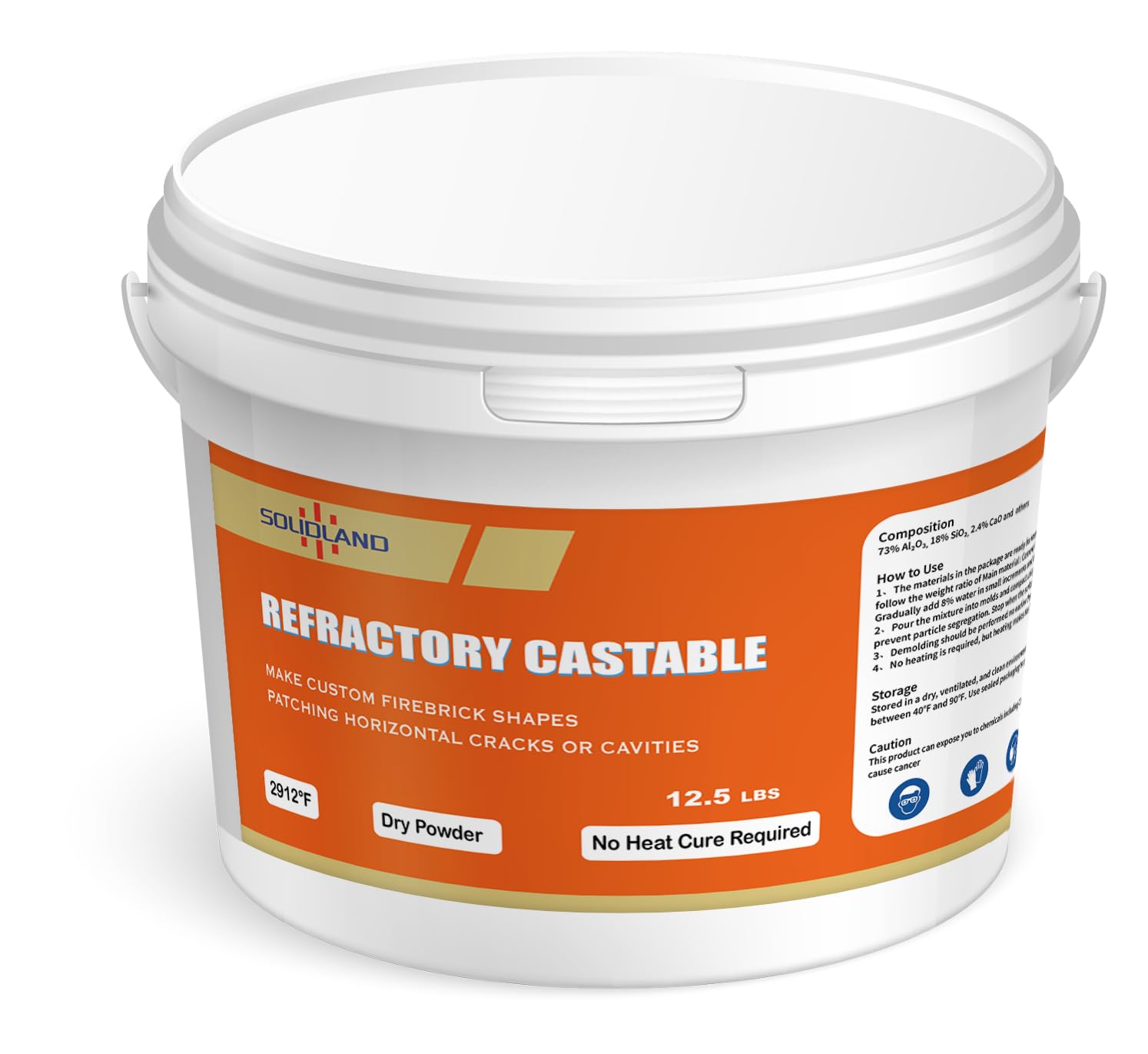 Refractory Castable - 12.5 LBS 3056°F High Temperature Refractory Concrete Dry Mix - Casting FireBricks, Panels and Custom Shapes for Kilns, Forges, Fireplaces & DIY Projects