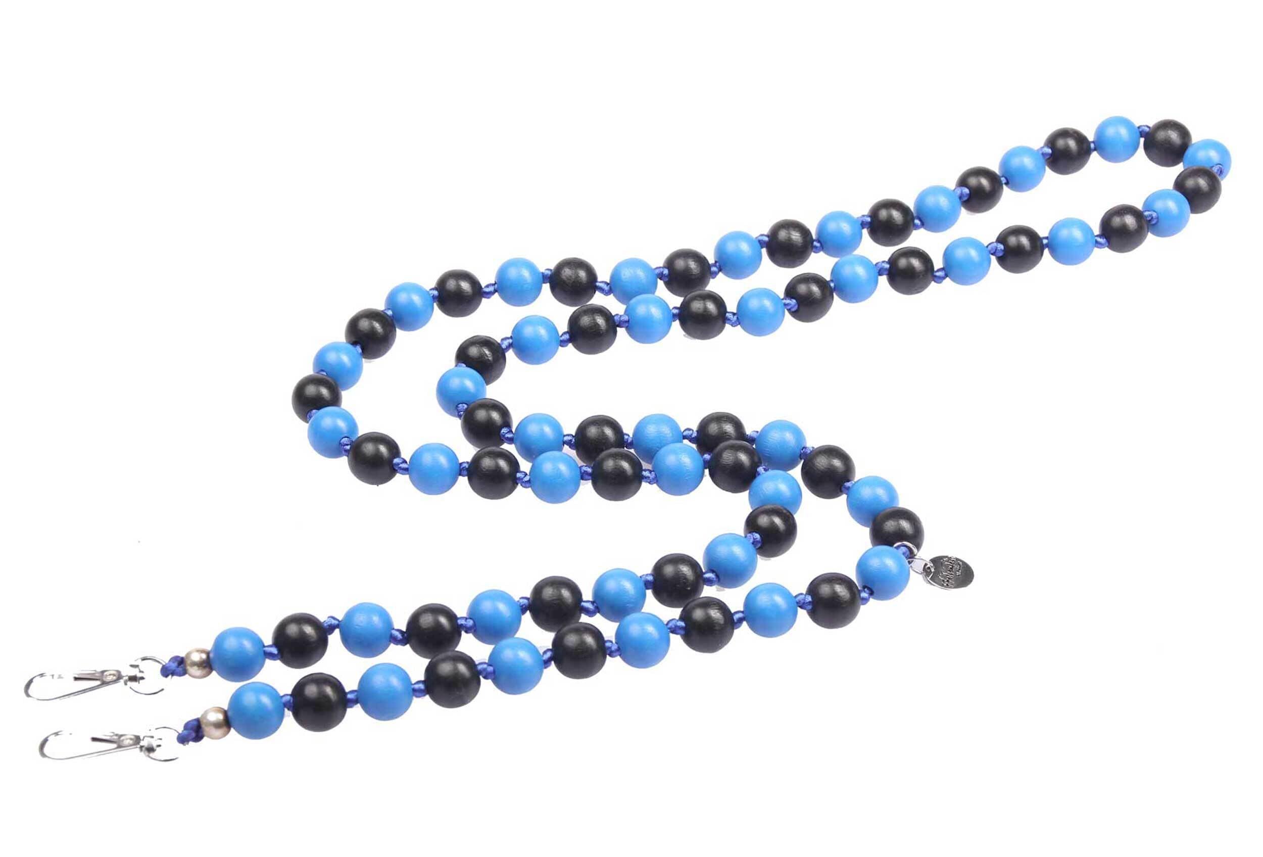 Handykette Lang Holzperlen blau-schwarz I ø15 mm I Länge ca. 138 cm I H0097