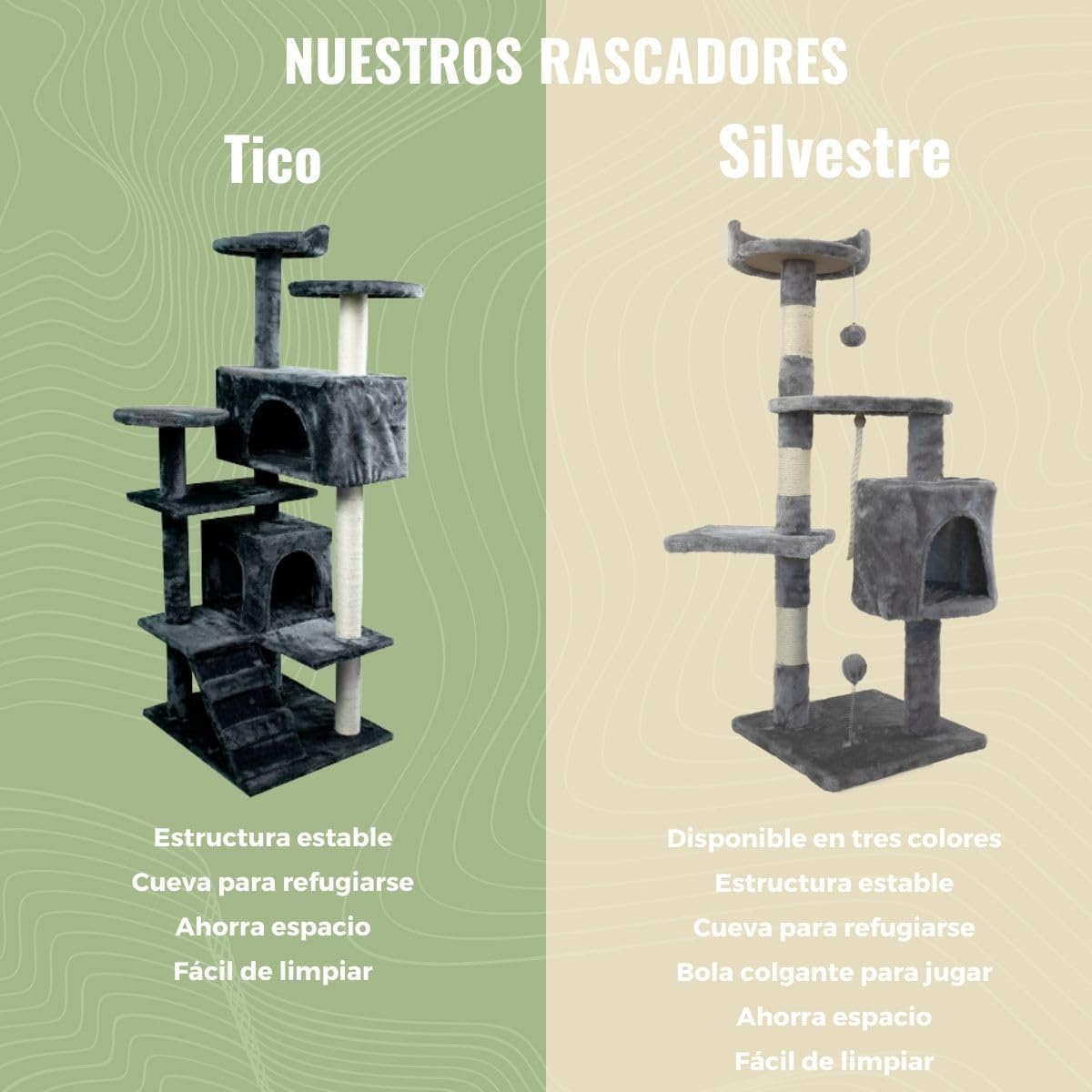 Mobiclinic, Rascador árbol para Gato, Modelo Tico, Grande, Escalar, 5 Alturas, Soporta hasta 10 kg, con Plataformas y refugios, Juguete desestresante, Cuerda de sisal, Gris