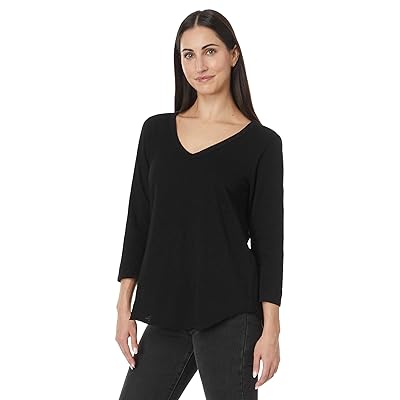Mod o doc 3/4 Sleeve V Neck T Shirts with Curved Hem Women
