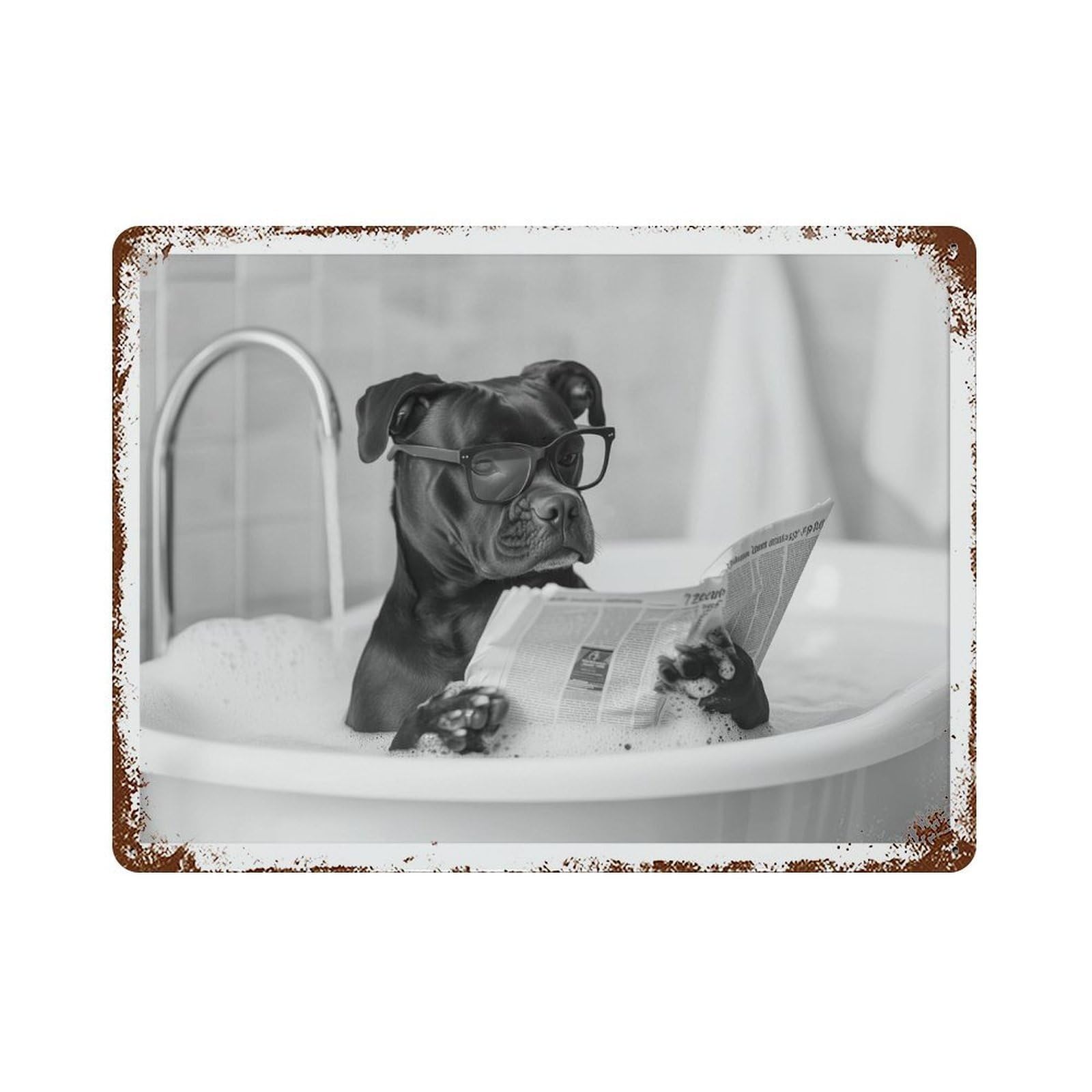 xiaoxiaoshen Staffy Bull Terrier in Bathtub Dog Reading Newspaper, Funny Bathroom Decor Wall Decor Art Metal Tin Poster Modern Home Decor Art Home Bar Shop Decorations Vintage Sign 30x40cm