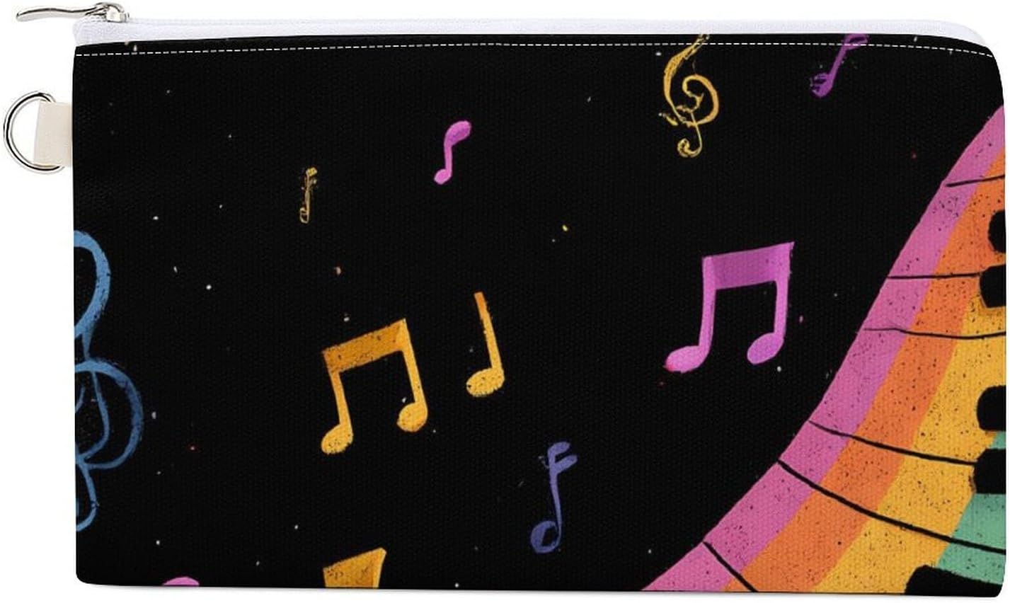 Musical Notes Coin Purse Pouch Change Holder With Zip Canvas Clutch Card Wallet for Women Men