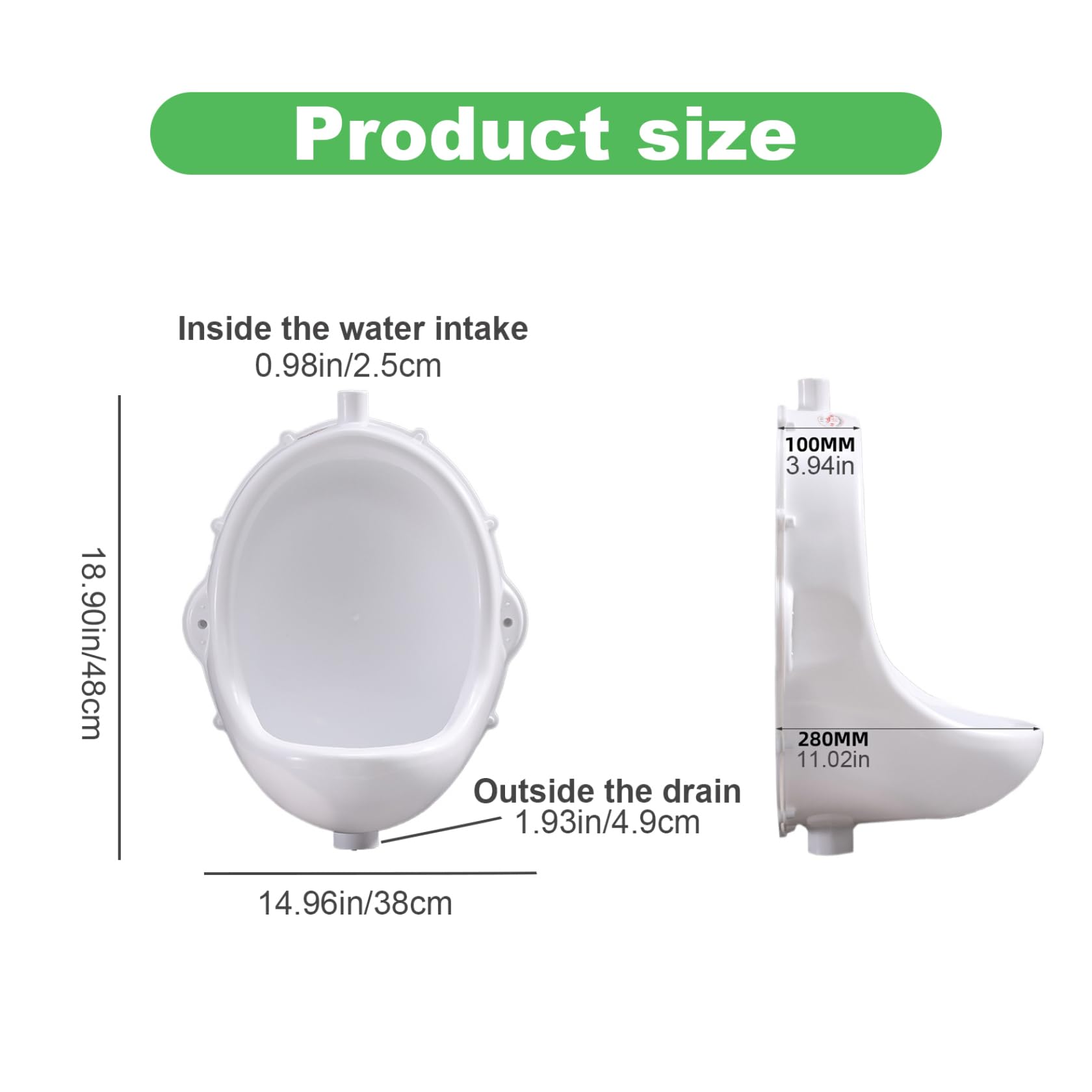 Urinal für Männer, Wandmontage, 38,1 x 48,3 x 27,9 cm, Kunststoff, für Garage und Badezimmer, einfach zu installieren, Urinumleiter, Mehrzweck-Herren-Urinal für Platzsparend und Hygiene