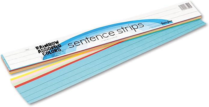 Rainbow Kraft Lightweight Sentence Strips, 5 Assorted Colors, 1-1/2 in x 3/4 in ruled 3" x 24", 100 Strips