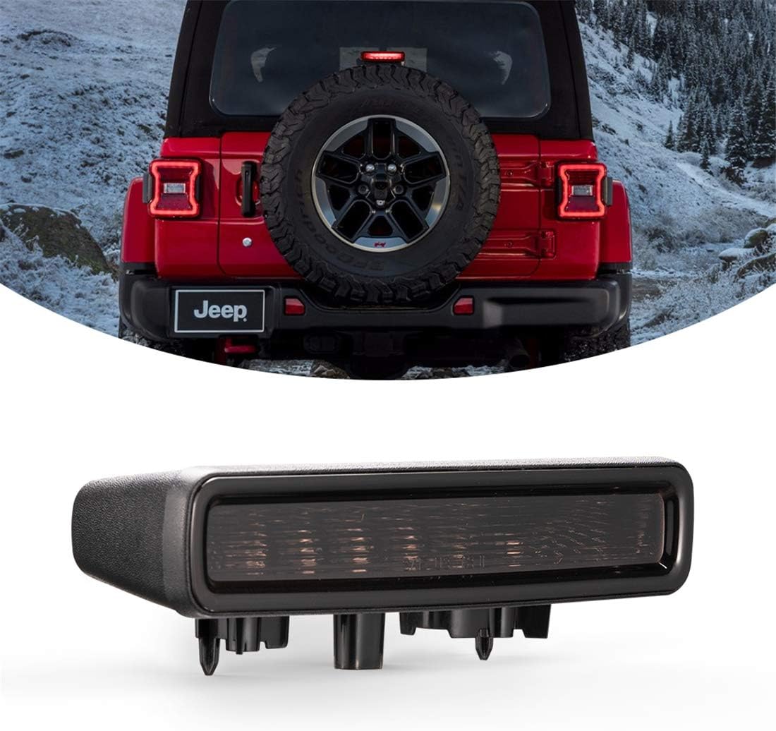 Kiwi Master LED 3rd Brake Light Compatible for 2018-2023 Jeep Wrangler JL Accessories Third Brake Light High Mount Stop Light (Black Housing Smoke Lens)