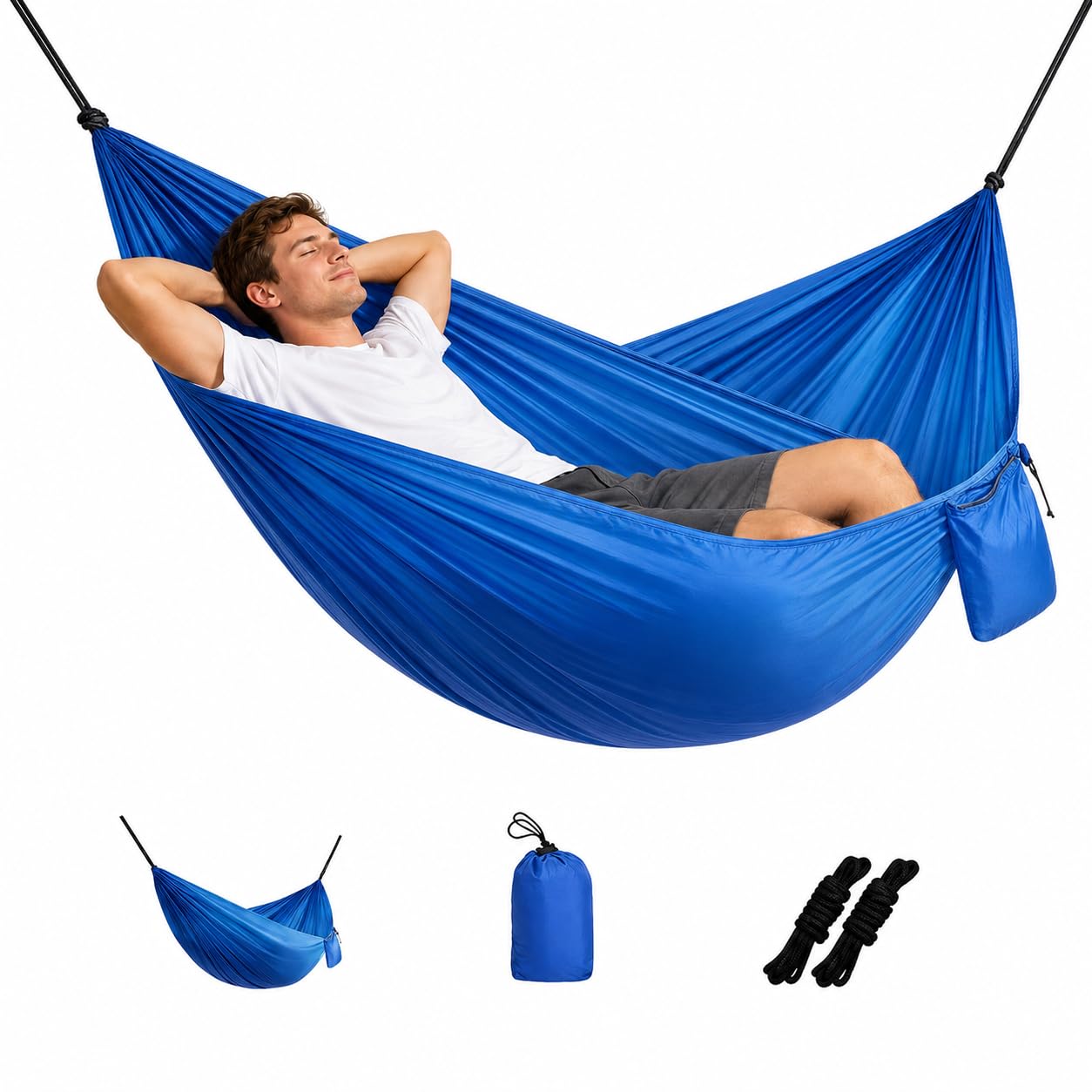 Camping Hammock Lightweight, Portable Hammocks Parachute-Hammock with Two Tree Straps, Single or Double-Hammock with Tree Straps and Carry Bag for Beach Backpacking Hiking (Royal blue)