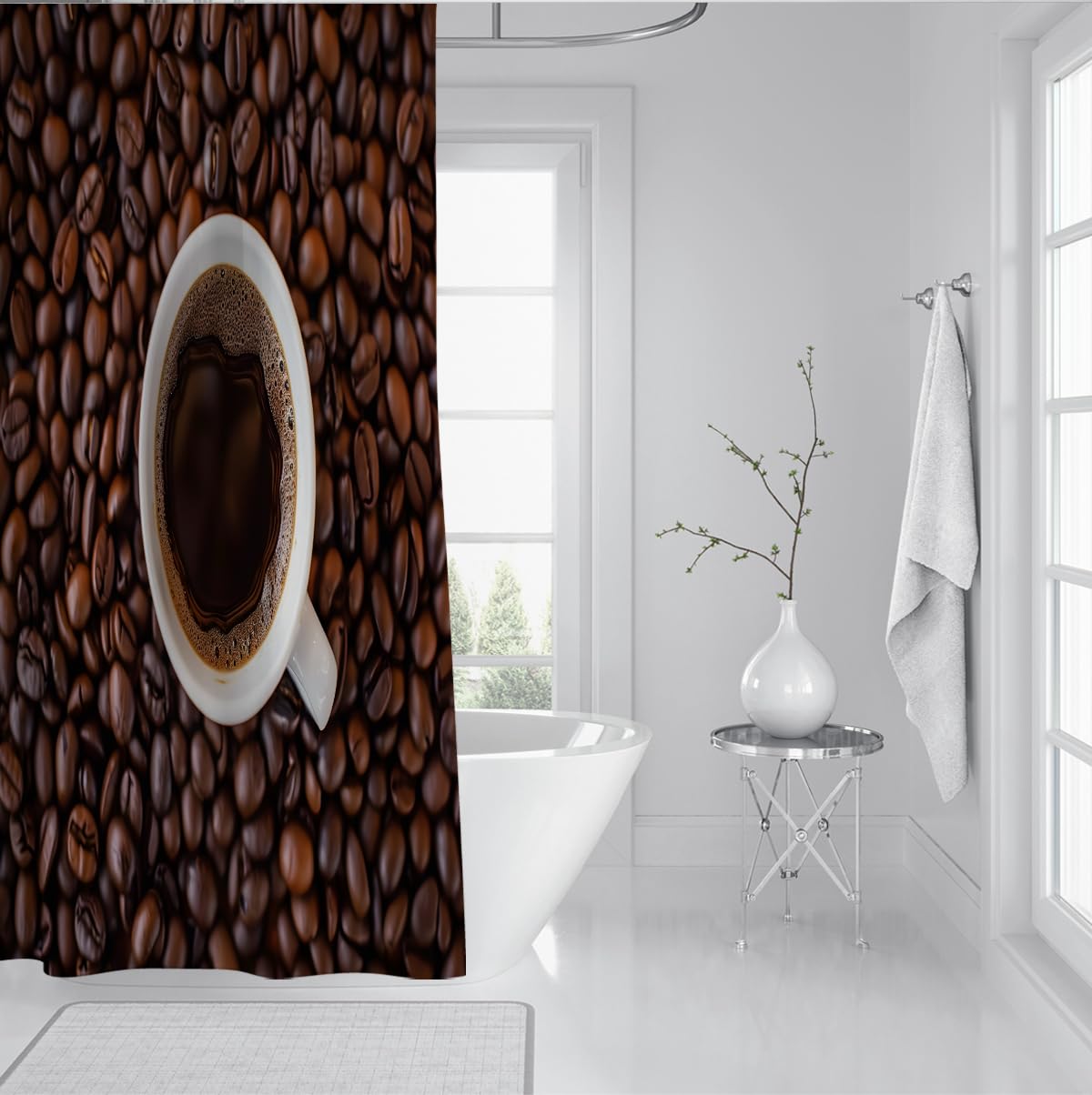 Rideau Douche Grains Bruns Boisson Graphique 200 x 220 cm