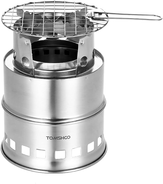 TOMSHOO Camping Stove/ Backpacking Stove Portable Folding Windproof Wood Burning Stove Compact Stainless Steel Alcohol Stove Outdoor Camping Hiking Backpacking Picnic BBQ