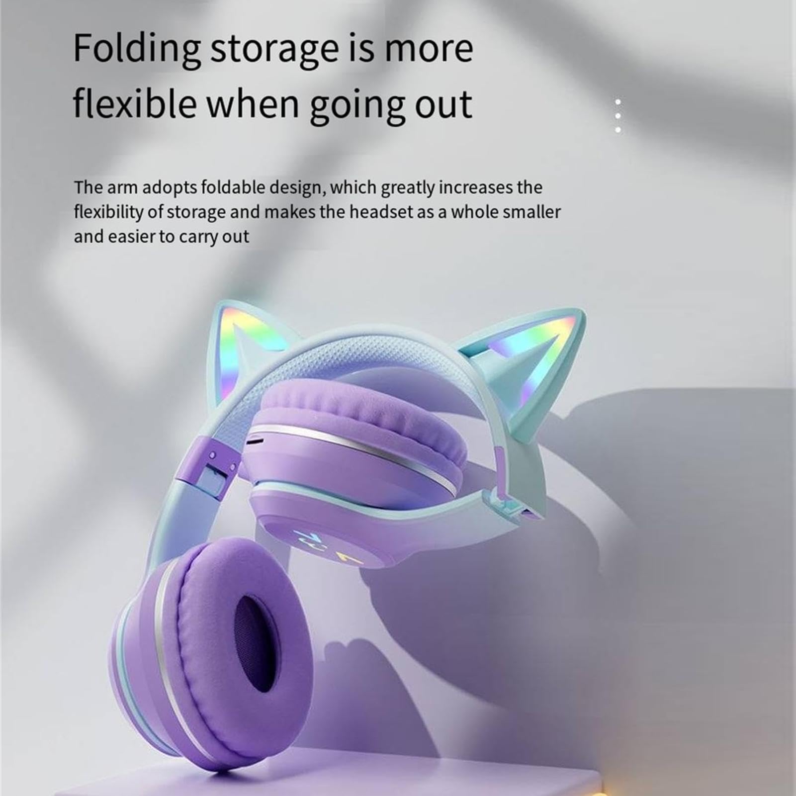 Cuffie wireless a forma di orecchie di gatto, pieghevoli, per tablet, smartphone, laptop, computer, design confortevole, ideali per giochi e musica