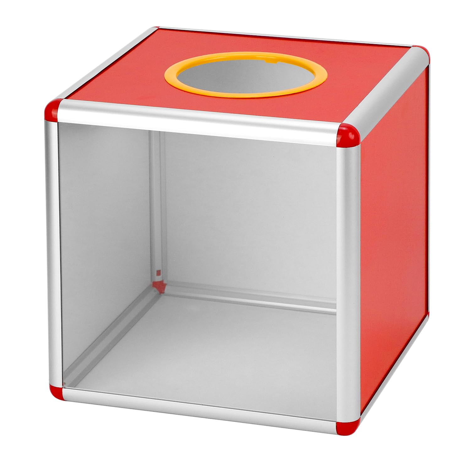 QWORK® Urna transparente 25 cm con ranura, caja de recogida con marco de aluminio y paneles acrílicos, para votación, sugerencias, donaciones y encuestas