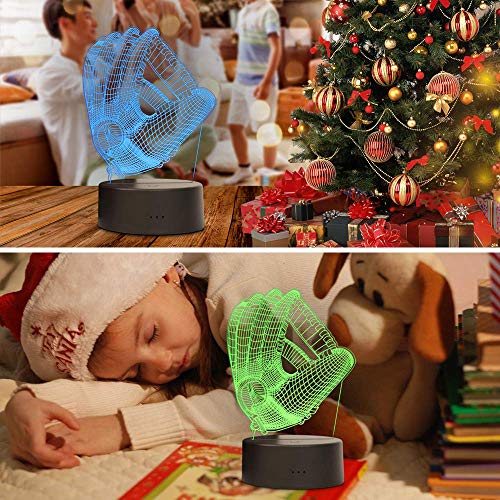 TITISKIN 3D Illusion LED Night Light,7 Colors Gradual Changing Touch Switch USB Table Lamp for Holiday Gifts or Home Decorations (Baseball Glove)