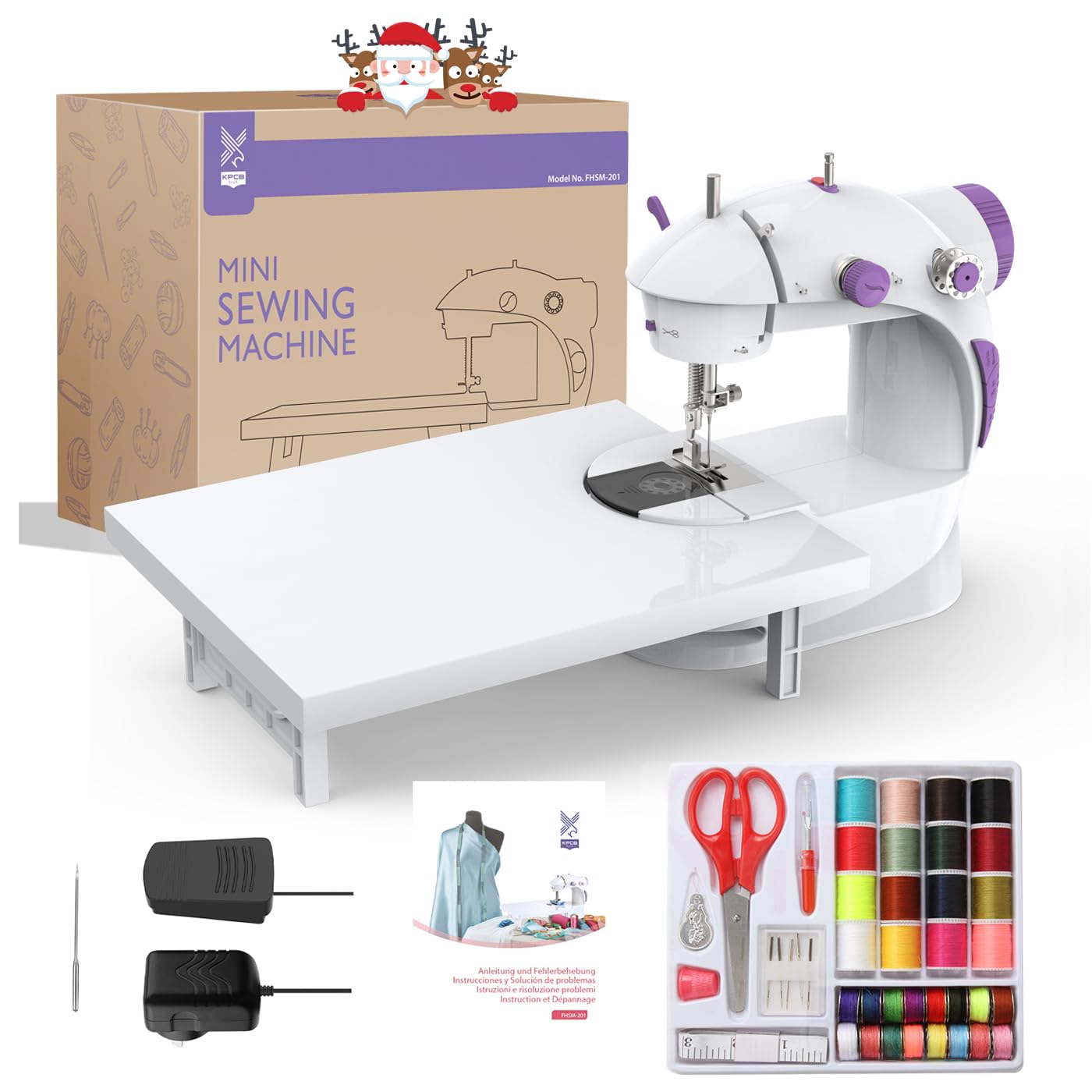 KPCB Mini Máquina de Coser con Kit de Costura y Gran Mesa de Costura, Fácil de Usar y Práctica (Instrucción en Español)