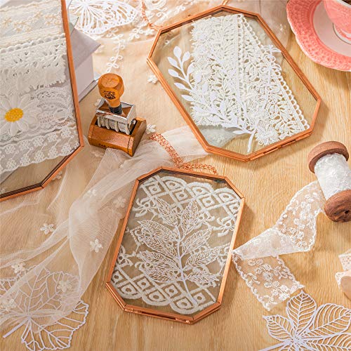 Ncyp Wall Hanging 4X6 Inches Octagon Rose Gold Glass Frame For Pressed Dried Flowers, Handmade Double Glass Pure Copper Herbarium Frame, Floating Frame Style, Glass Frame Only #TOP6