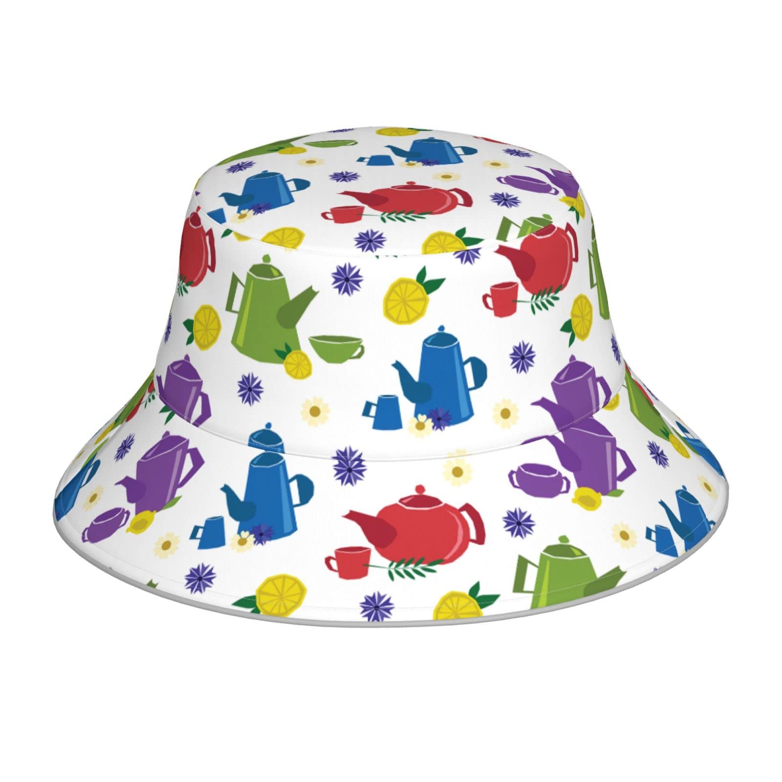 874 Men's Bucket Hat 549 Bucket Hat Colorful Tea Cups And Teapots Wide Brimmed Hat Unisex Outdoor Cap Sunscreen Hiking Hat For School Wo Sport