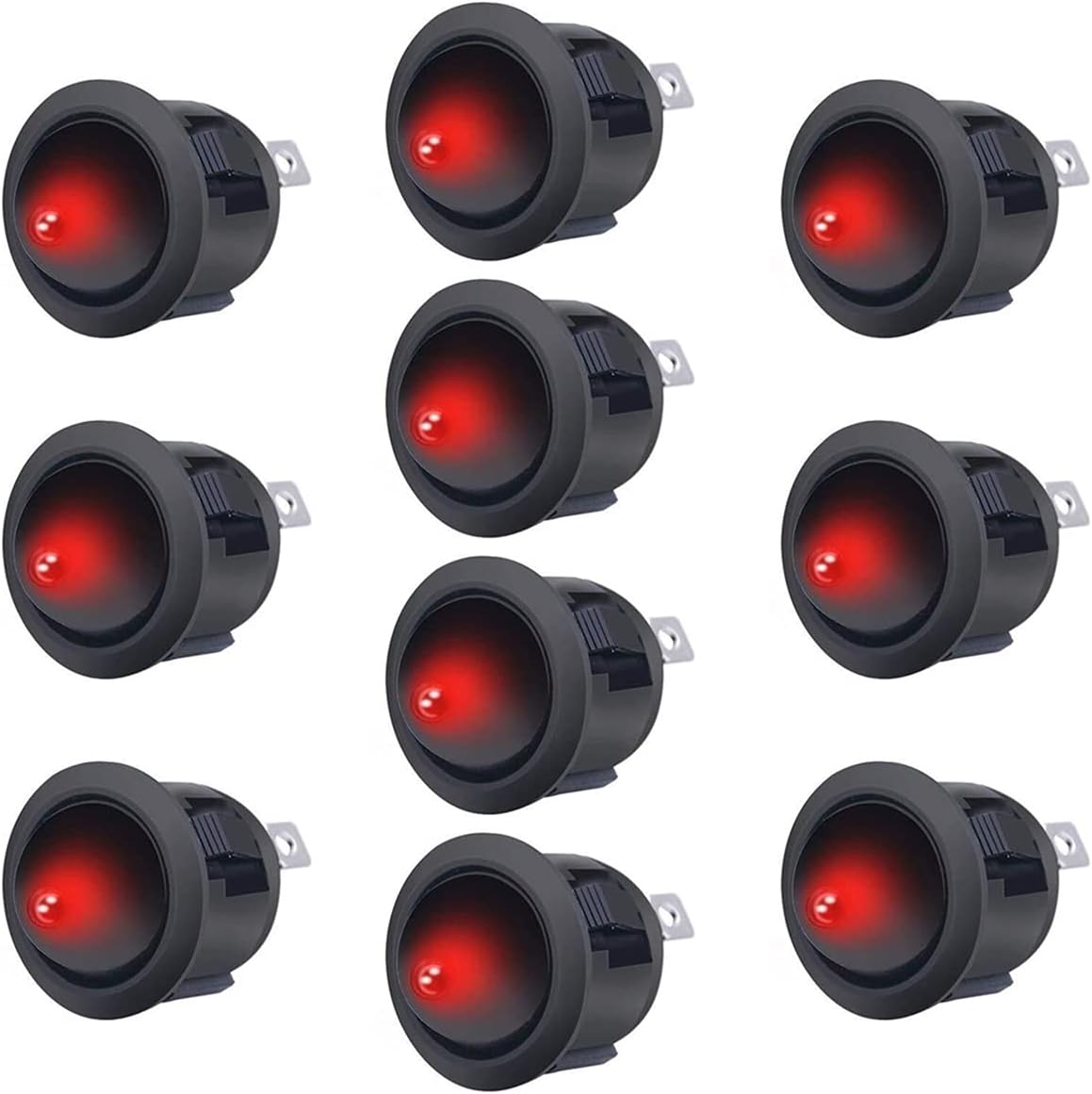 10Pcs AC 250V/6A,125V/10A red Light Illuminated DC 12V ON/Off SPST 3 Pin 2 Position Mini Boat Rocker Switches