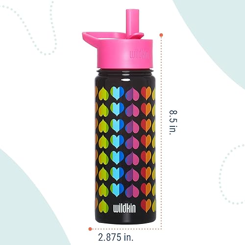 Miniatura 10 de Wildkin Botella de agua de acero inoxidable de 14 onzas para niños y niñas, cuenta con parte superior de popote y asa de transporte, tamaño ideal