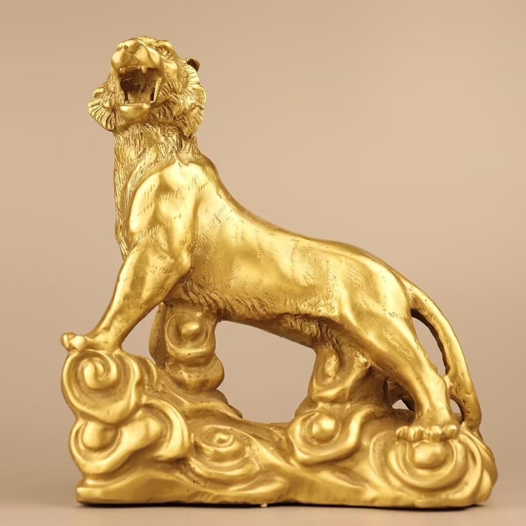 Dytartzx Brass Tiger Statue | Home Office feng Shui Decoration | Zodiac Animal Statue | Wealth and Protection