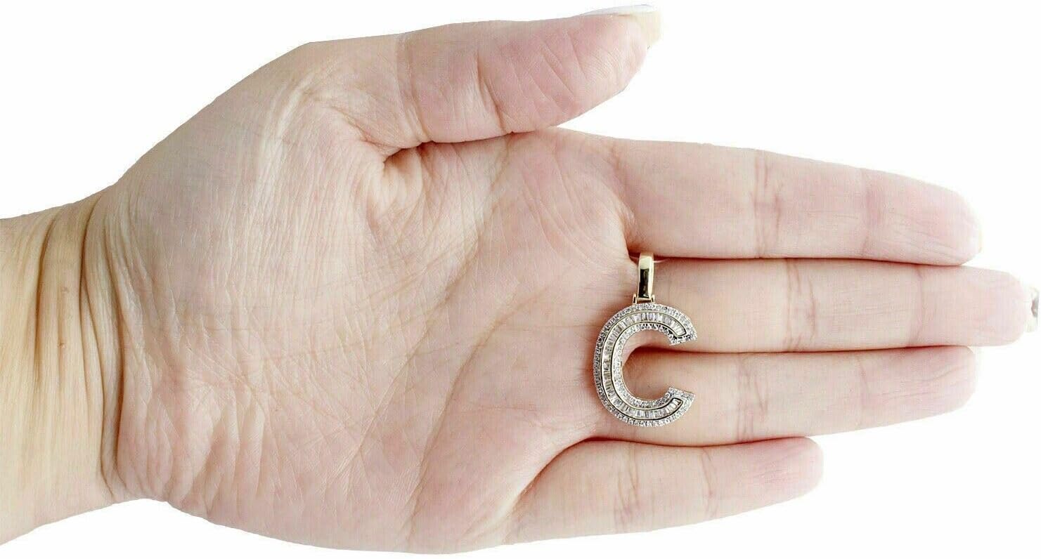 1.50 Cara Baguette Shape Simulated Diamond Letter C Mini Pendant Initial Charm in 14K Two Tone Gold Finish 925 Silver