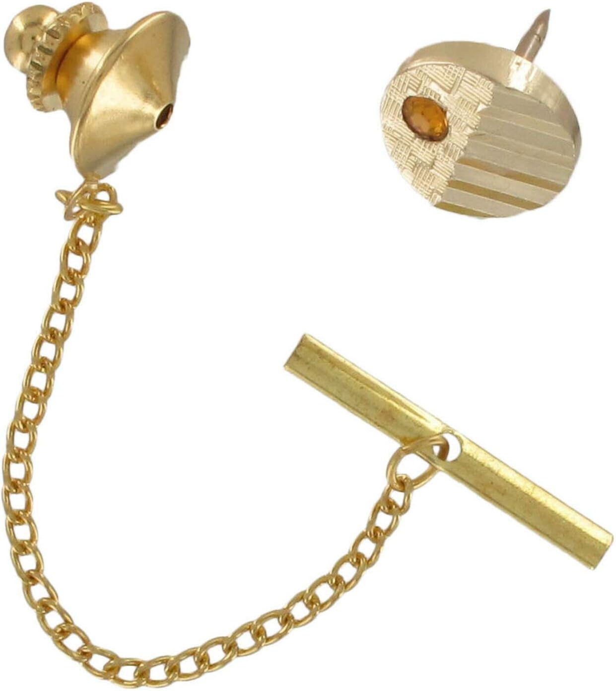 Men Retro Topaz Rhinestone Gold Tone Tie Tac Tack Pin Gift Boxed 0.5 in charm original