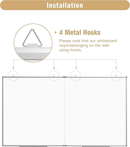 Miniatura 8 de Pizarra blanca magnética grande de borrado en seco de 72 x 40 pulgadas, tablero extraíble para colgar en la pared con 4 bolígrafos y 1 borrador seco