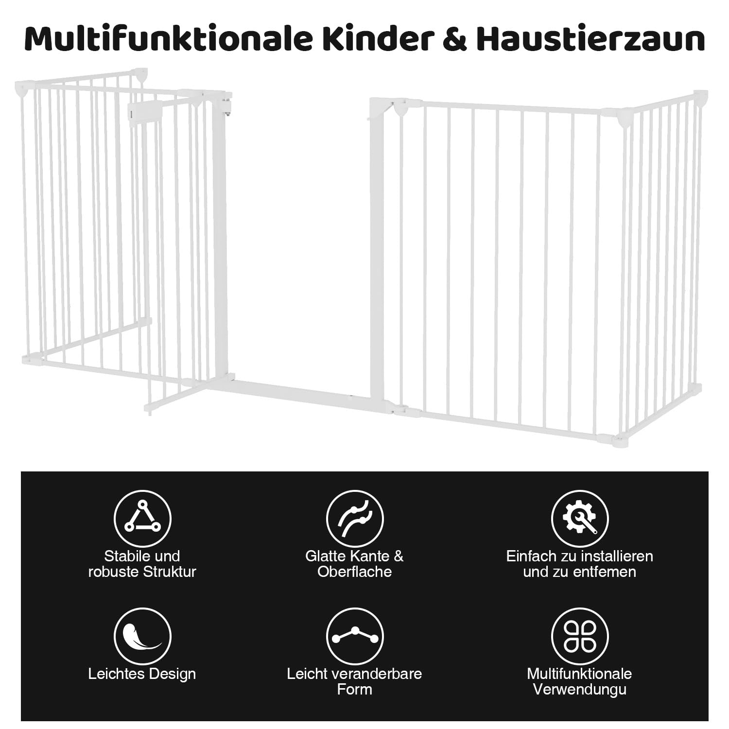 Rejilla protectora para chimenea con puerta, rejilla protectora de horno de metal, diseño plegable, 310 cm, montaje sin herramientas, juego de 5 piezas (blanco)
