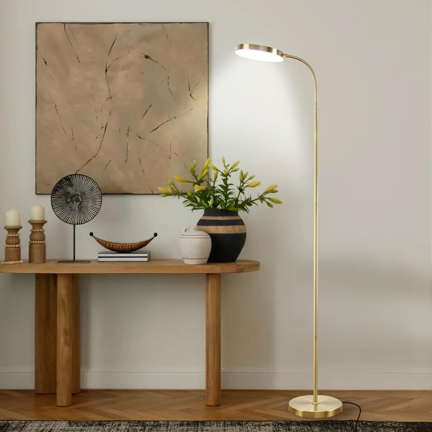 Floor Lamp, Led Floor Lamps for Living Room, Stepless Adjust Color Temperatures & Brightness Standing Lamp with Touch Control Tall Lamps Adjustable Gooseneck Reading Floor Lamp (Gold)