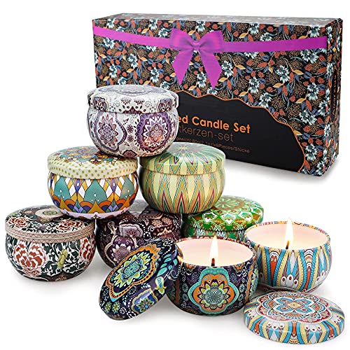 Velas Perfumadas Juego de 8 Piezas Vela Aromática Regalo de Velas de Aromaterapia Cera de Soja Natural Vela de Viaje Adecuado para Yoga Baño Dormitorio