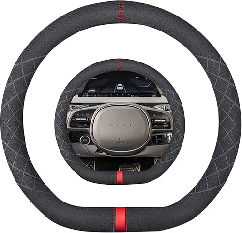 K LAKEY Funda de gamuza para volante en forma de D, compatible con Hyundai Ioniq 5 Alcantara, cubierta de volante antideslizante, accesorios