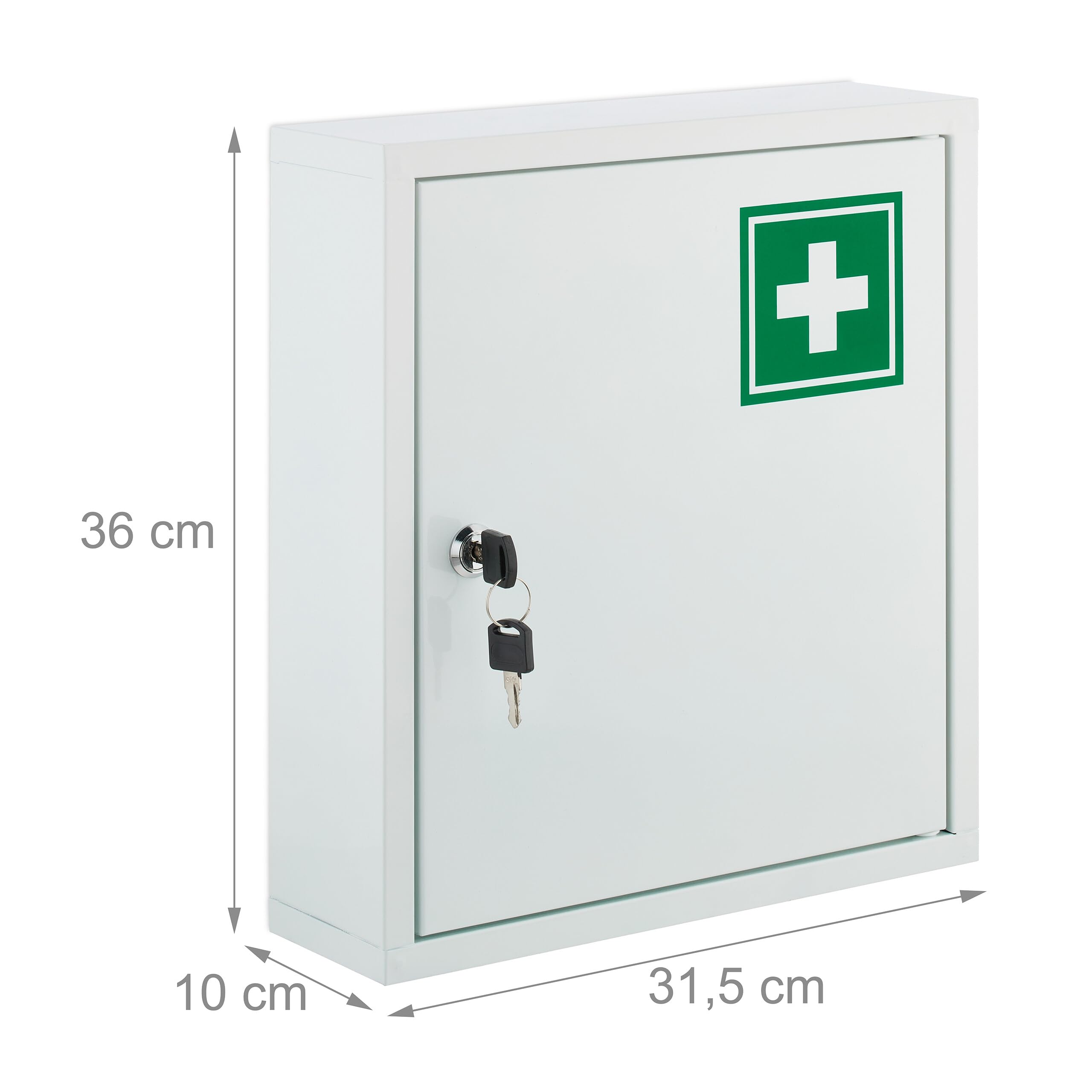 Relaxdays Armoire à Pharmacie, Placard verrouillable, pour médicaments, HxLxP : 36x31,5x10 cm, à accrocher, Blanc - Vert