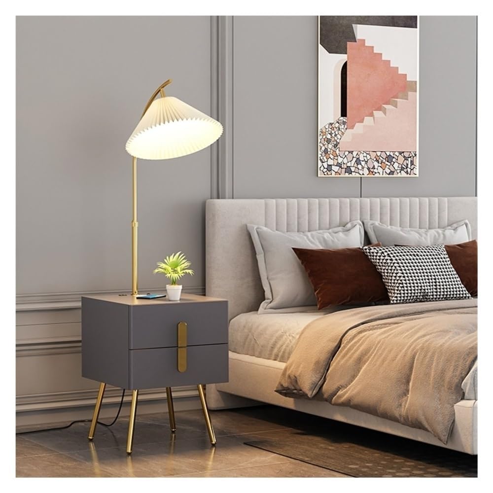 Jian1004 Floor Lamp, Mid Century Modern End Table with LED Floor Lamp & Drawer for Bedroom Living Room(Grey)