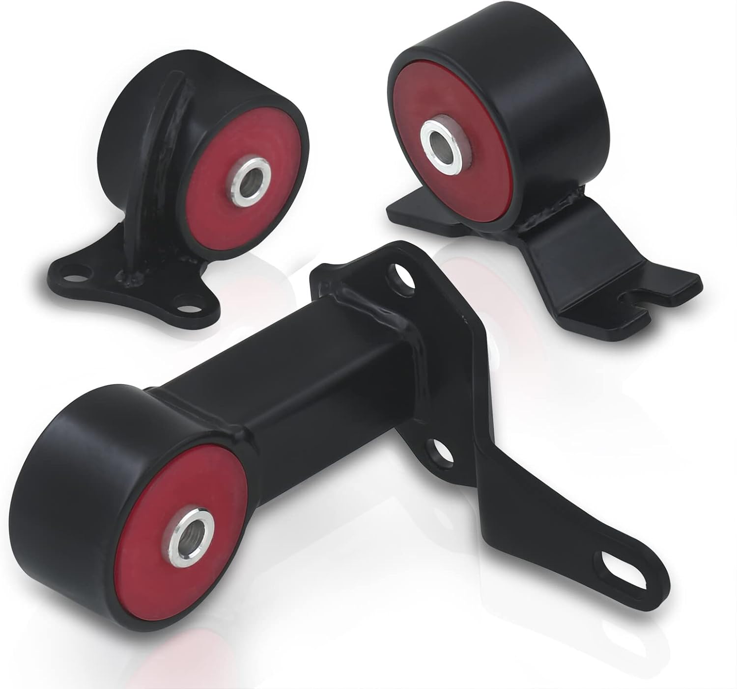 AJP Distributors Upgrade JDM 3-Piece Steel Motor Mounts Set Solid Polyurethane Bushing Kit Red Compatible/Replacement For Civic CRX EF B16 B18 B20 B-Series Engine Swap 1988 1989 1990 1991