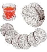 Valdivia Boho Drink Coasters with Storage Basket, Handmade Woven Cotton Absorbent Coaster Set of ...