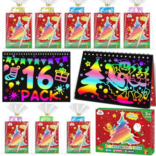 Image of ZMLM 24 Pack Rainbow Art Scratch Notebooks for Kids Birthday Party Favors (Christmas, 16)