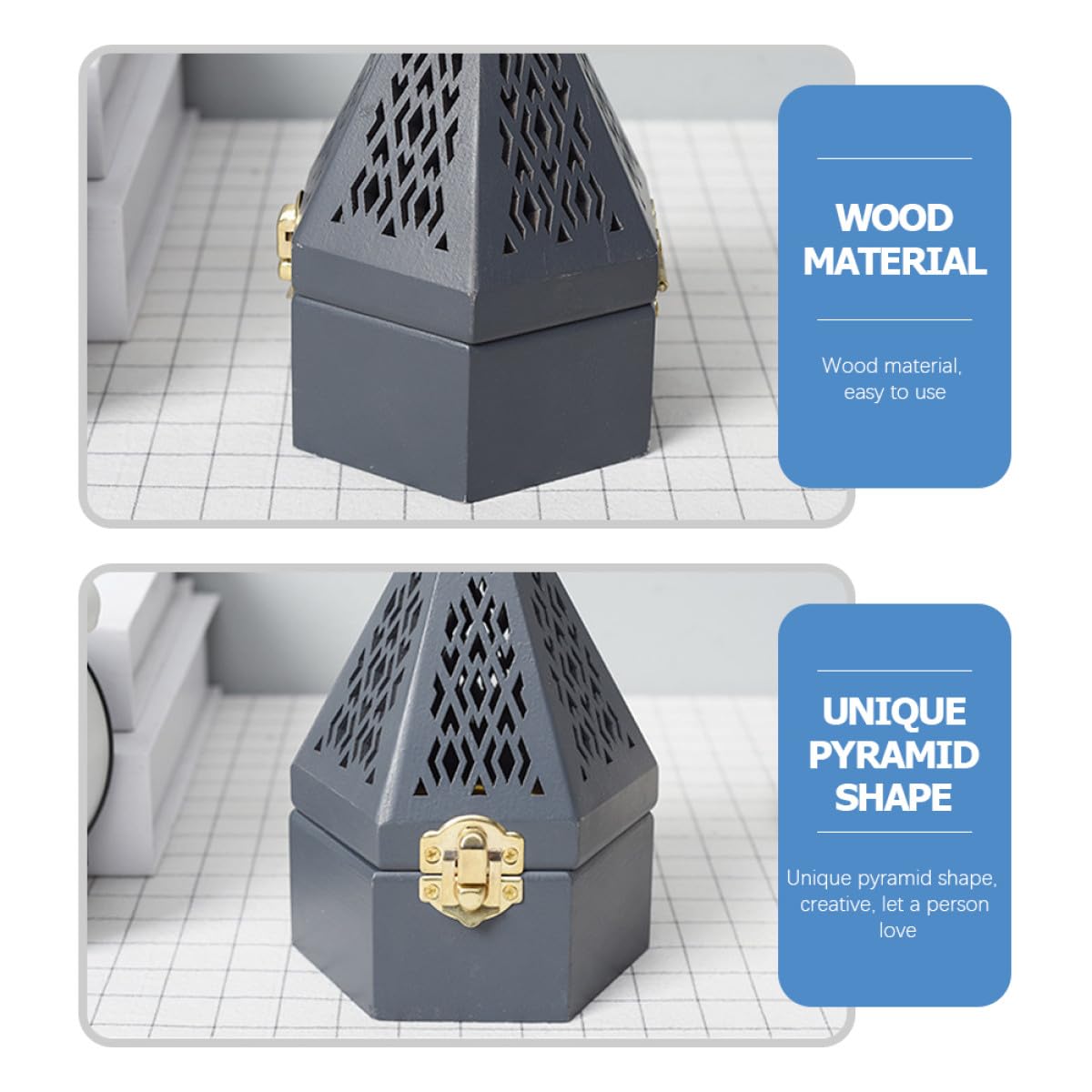 iplusmile Antikes Holz Räuchergefäß Pyramidenform Hohl Holz Räucherkegel Halter Aromatherapie Box für Zuhause Büro Aromadekoration